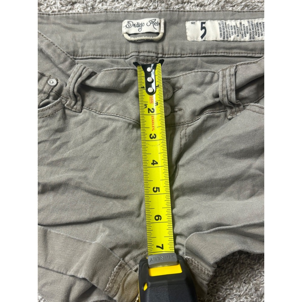 Indigo Rein Distressed Cuffed Denim Shorts Olive Green Size 5 Low Rise Distress - Picture 6 of 9